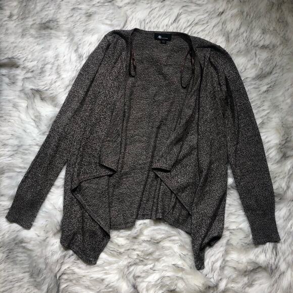 AB Studio Gray Open Waterfall Drape Bohemian Boho Cardigan Sweater - Picture 3 of 7